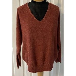 Free For Humanity Paris Womens Red Shimmer Long Sleeve V-neck Sweater M/L READ